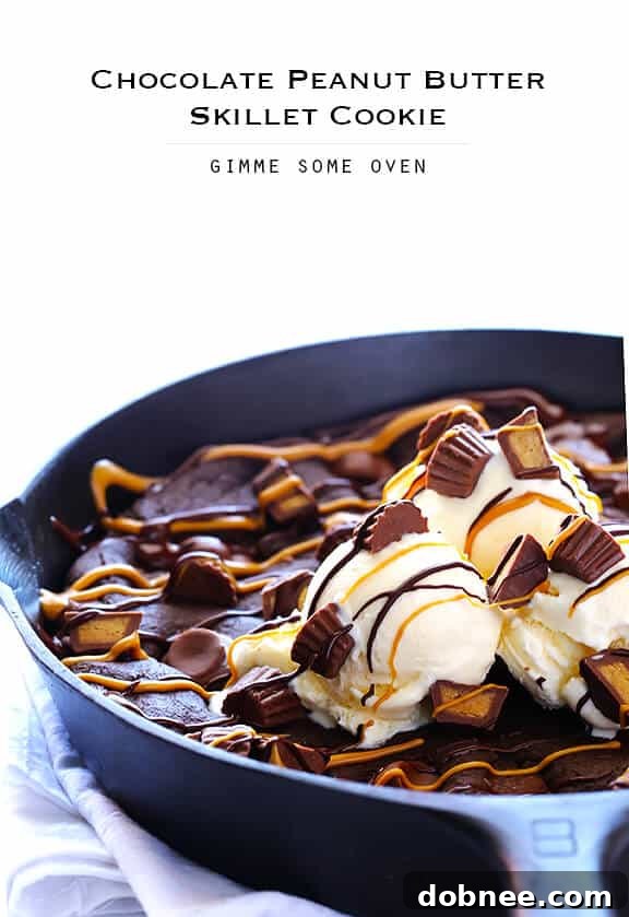 Easy-to-make Chocolate Peanut Butter Skillet Cookie, a quick dessert solution for any craving.