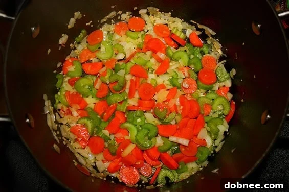 Close-up of hearty classic chicken noodle soup with shredded chicken, vegetables, and plenty of noodles.