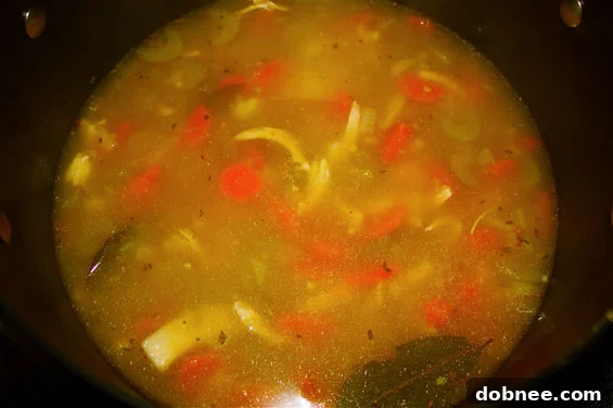 A beautifully plated bowl of classic chicken noodle soup, ready to be enjoyed as the perfect comfort meal.