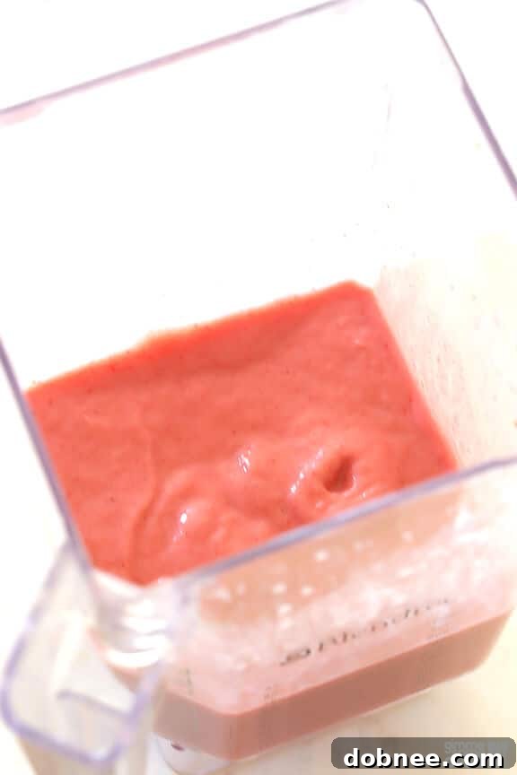 Strawberry Banana Smoothie in Blender Ready to Serve