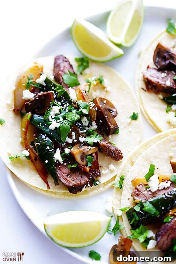 Steak, Poblano and Mushroom Tacos Recipe | gimmesomeoven.com #glutenfree #mexican