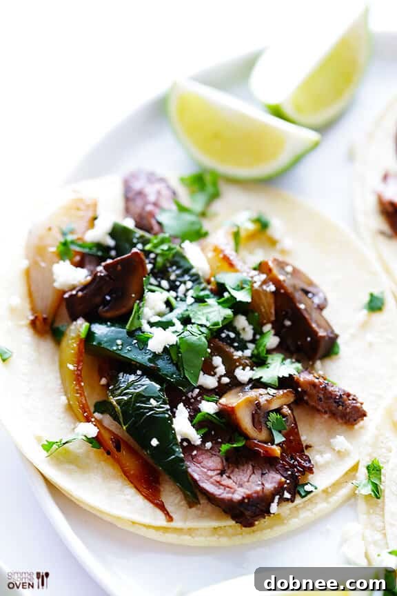Steak, Poblano and Mushroom Tacos Recipe | gimmesomeoven.com #glutenfree #mexican