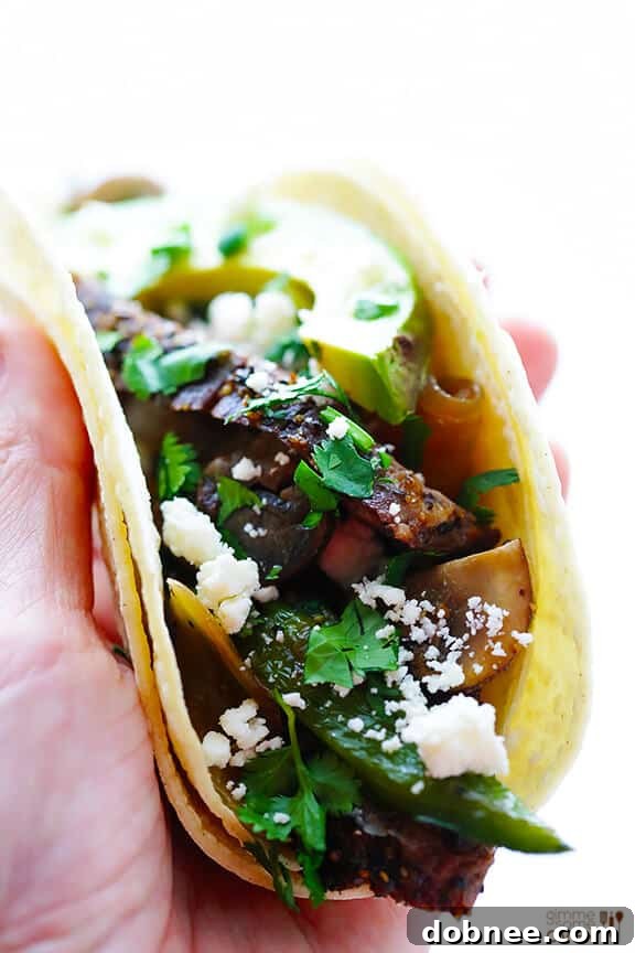 Steak, Poblano and Mushroom Tacos Recipe | gimmesomeoven.com #glutenfree #mexican
