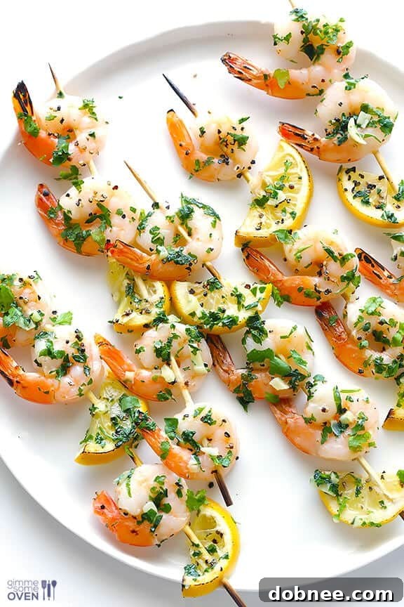 Shrimp Scampi Skewers Recipe | gimmesomeoven.com #glutenfree #seafood