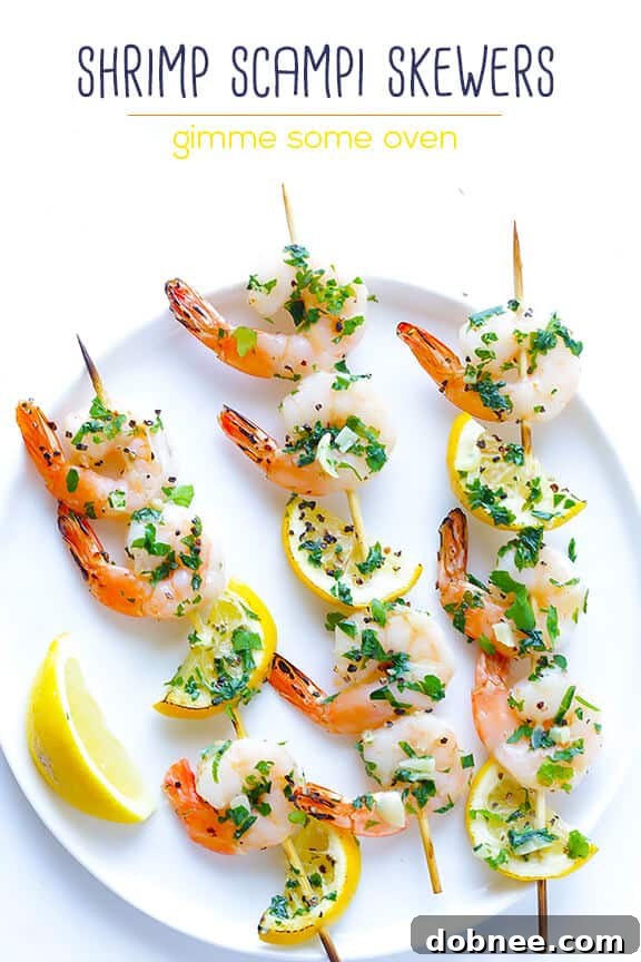 Shrimp Scampi Skewers Recipe | gimmesomeoven.com #glutenfree #seafood