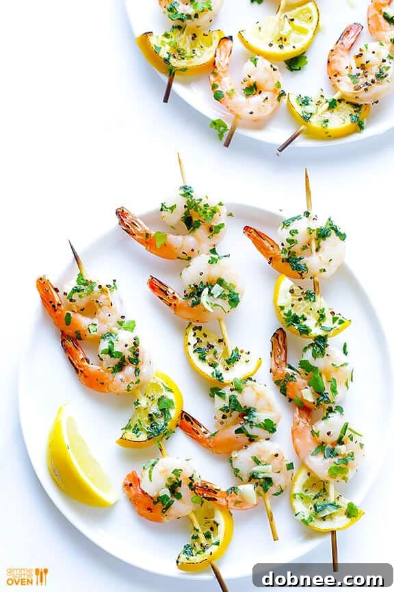 Shrimp Scampi Skewers Recipe | gimmesomeoven.com #glutenfree #seafood