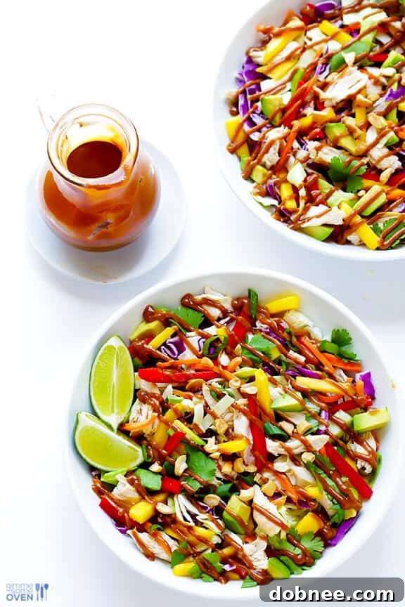 Vibrant Rainbow Thai Chicken Salad with Peanut Dressing
