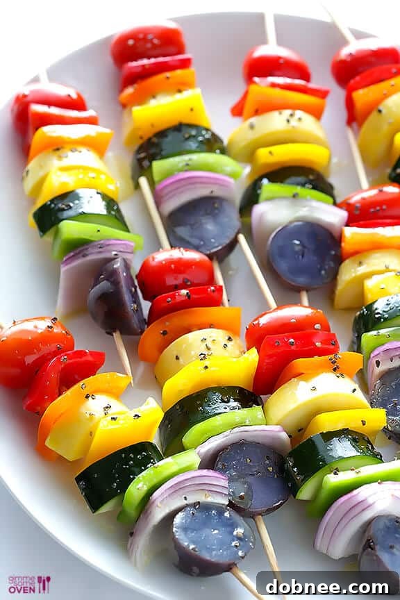 Colorful diced vegetables marinated and ready for skewering