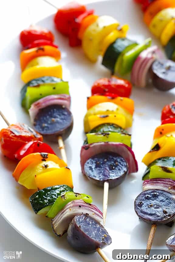 Expertly grilled rainbow veggie skewers with perfect char marks