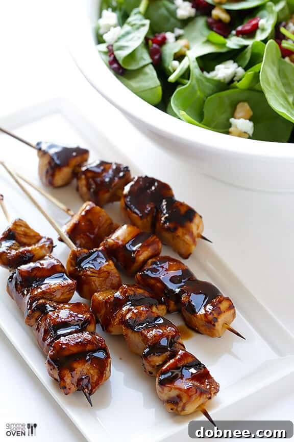 Easy Balsamic Chicken Skewers -- 4 ingredients, and perfectly sweet and savory! | gimmesomeoven.com