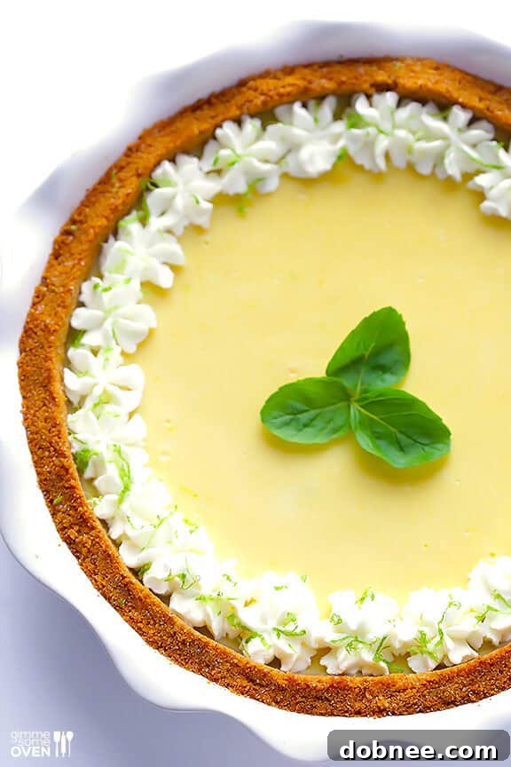 Mojito Pie: The perfect sweet and zesty finish to any gathering. A slice of creamy Mojito Pie on a plate, garnished with fresh mint and lime zest.