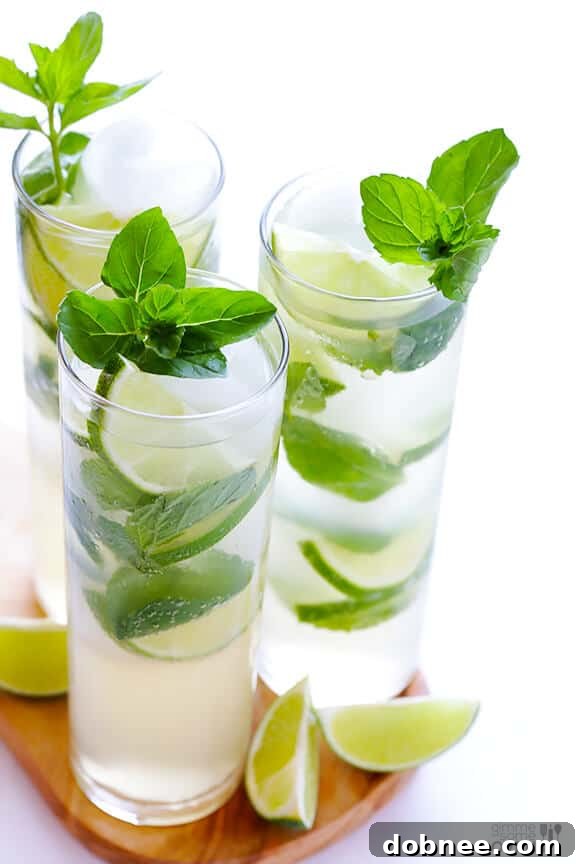 Close-up of a Ginger Beer Mojito with condensation on the glass, making it look irresistible.