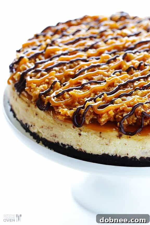 Samoa Cheesecake (a.k.a. Caramel DeLites Cheesecake) | gimmesomeoven.com #dessert