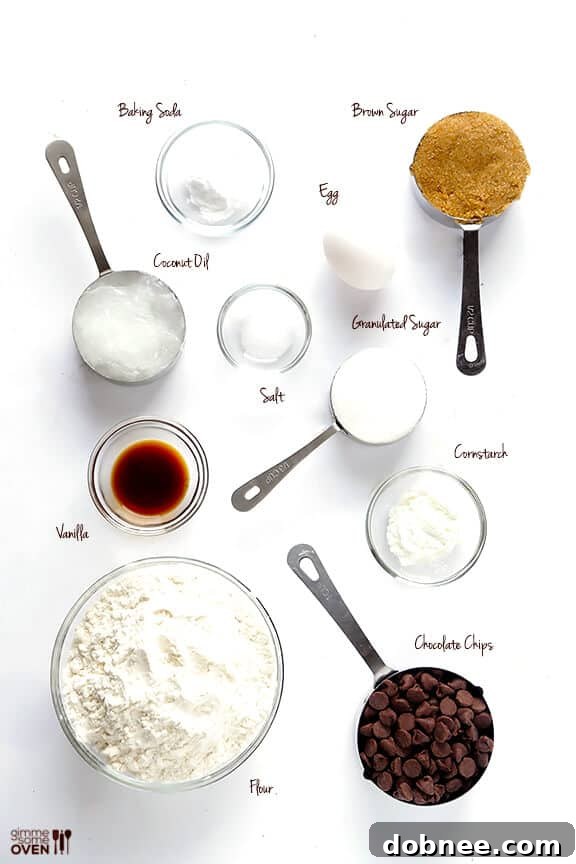 Key ingredients for baking the best coconut oil chocolate chip cookies