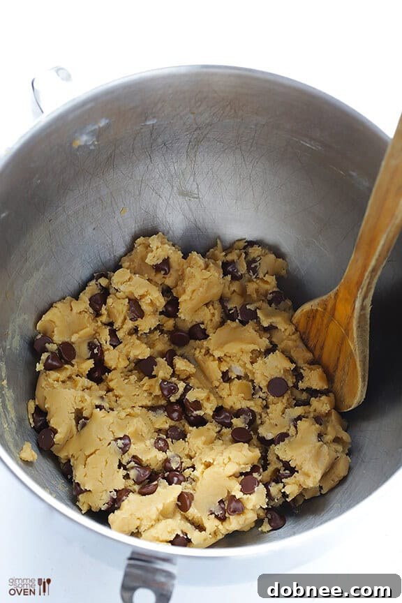 Mixing the cookie dough for easy coconut oil chocolate chip cookies