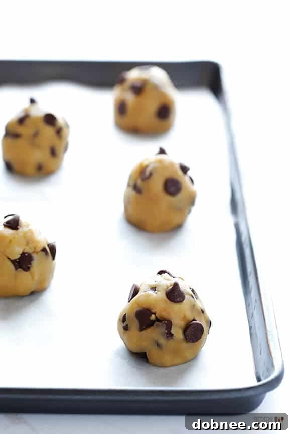 Portioned cookie dough balls ready for chilling before baking