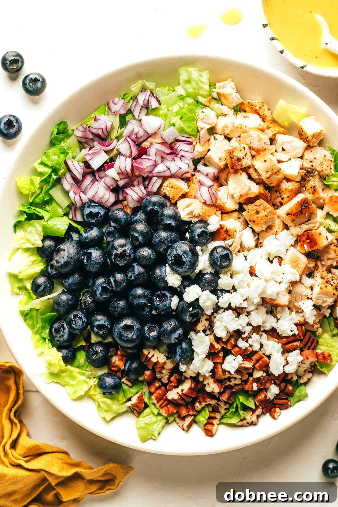 Ingredients for Blueberry Chicken Chopped Salad in a bowl