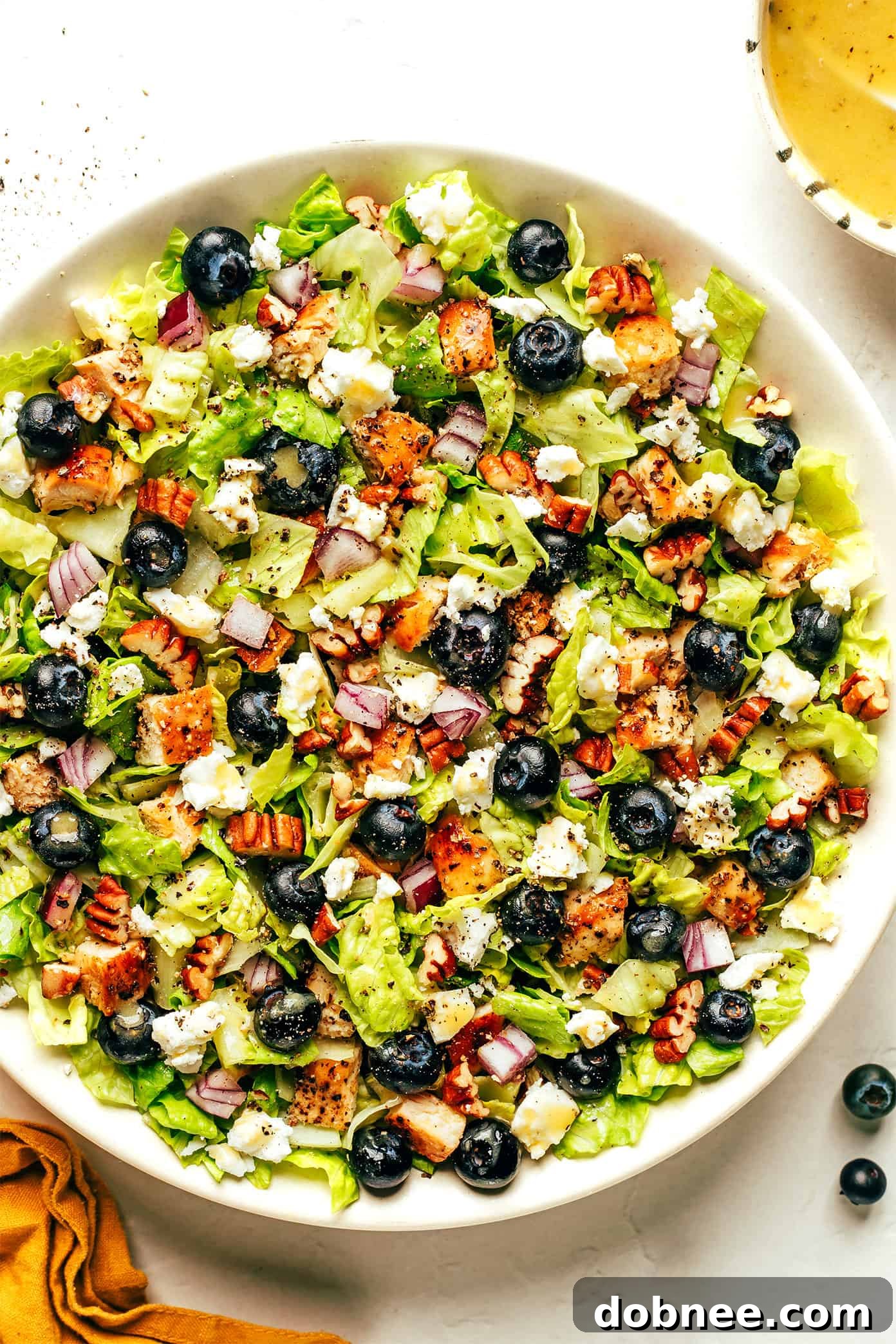 Blueberry Chicken Chopped Salad served with lemon vinaigrette