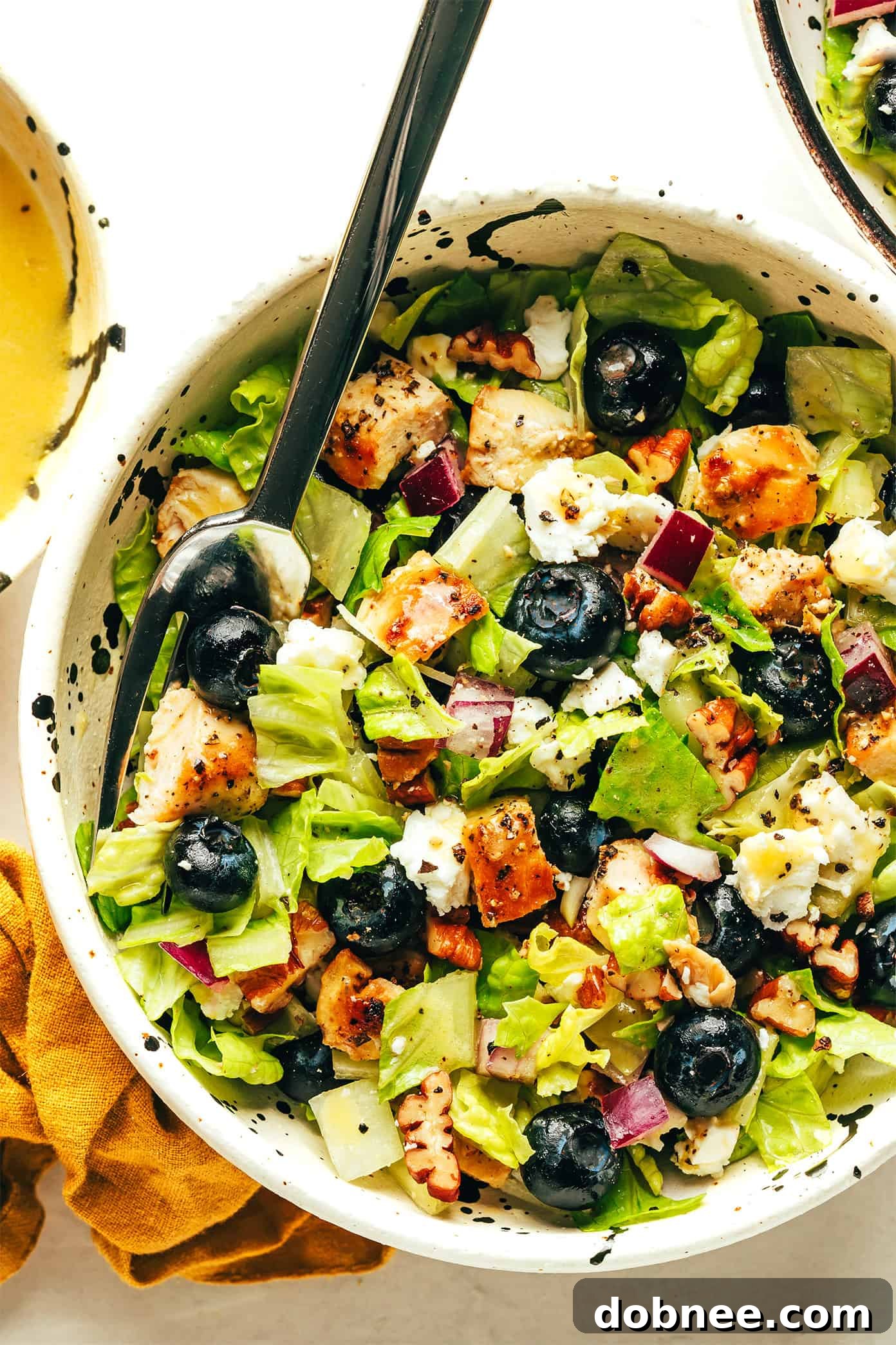 Close-up of blueberry salad, showing texture and ingredients