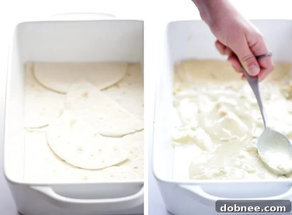 Preparing the cream sauce for stacked enchiladas
