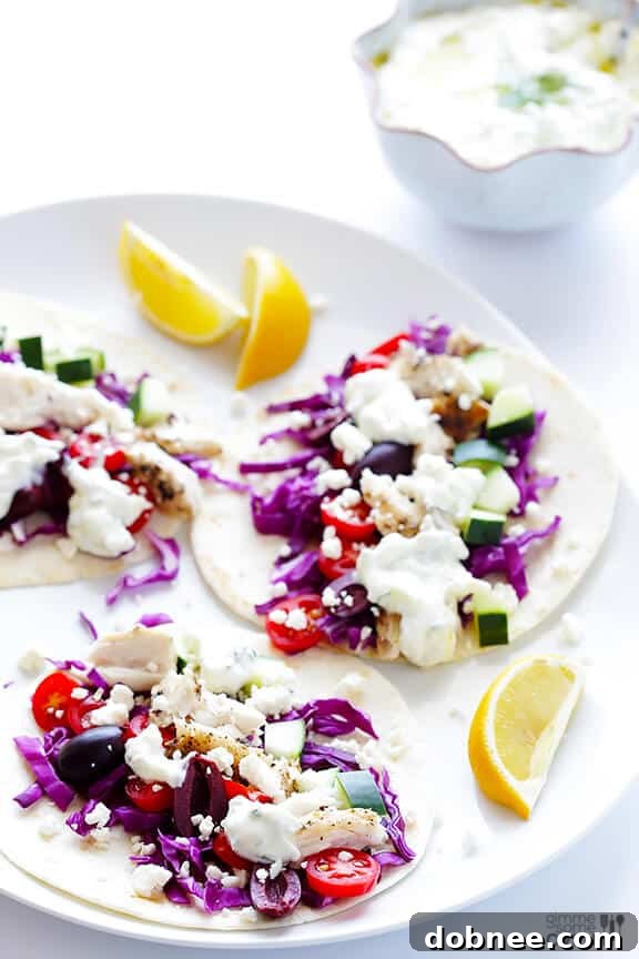 Ingredients for Greek Fish Tacos laid out for assembly.