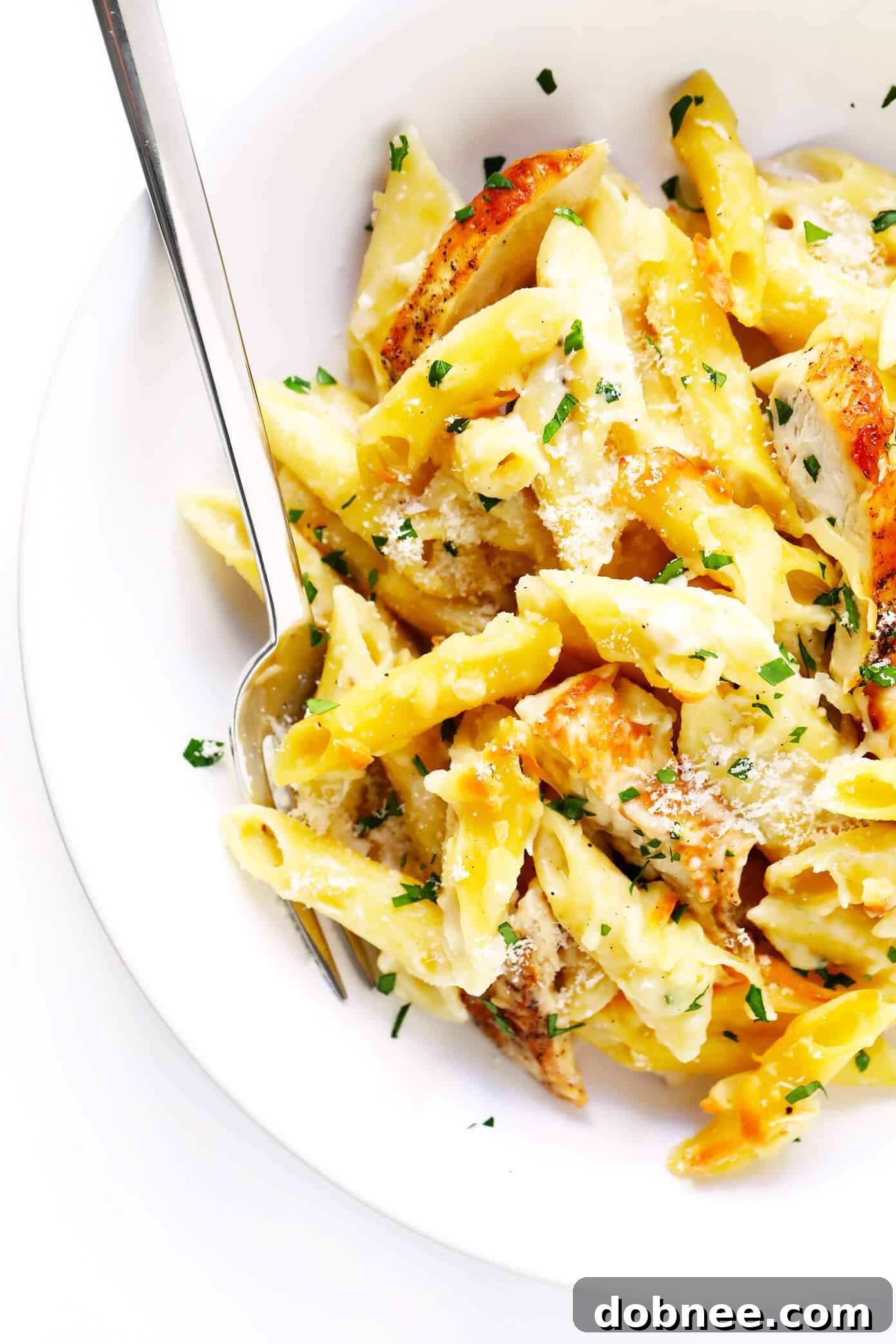 Chicken Alfredo Baked Ziti with Parmesan Cheese