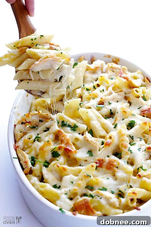 Creamy Alfredo Chicken Baked Ziti Casserole