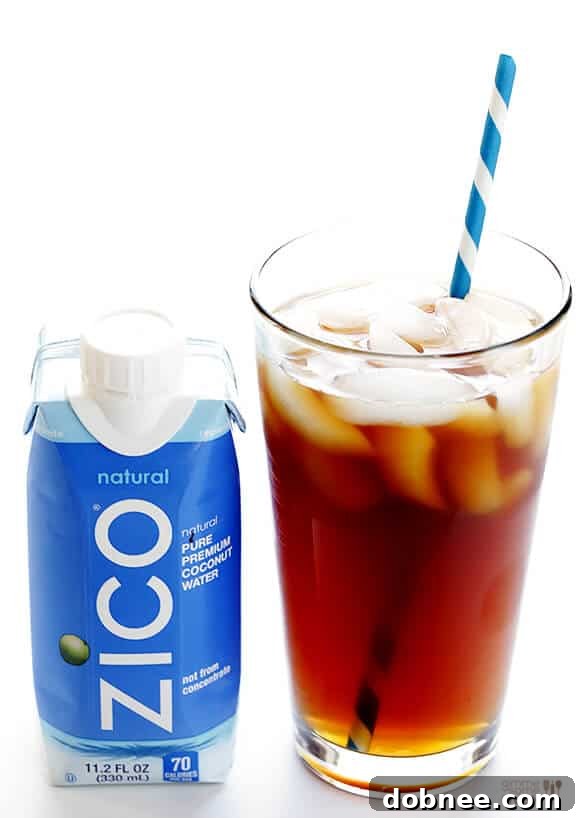 Coconut Water Iced Coffee -- delicious cold brew coffee is naturally sweetened with the delicious taste and hydrating benefits of coconut water