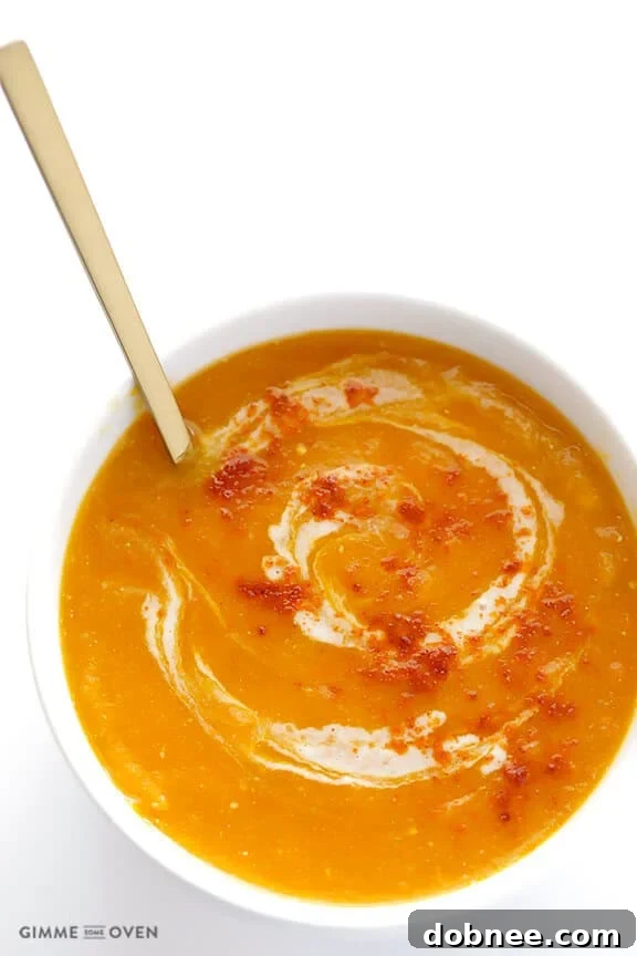 Creamy Slow Cooker Butternut Squash Soup in a white bowl