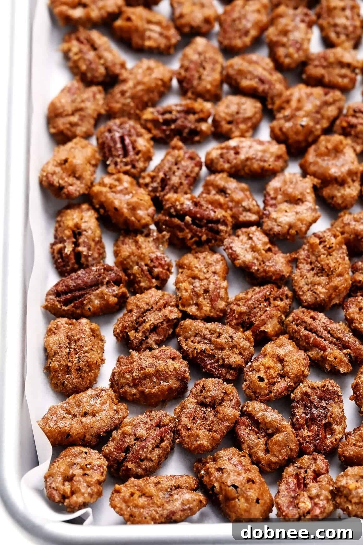 Candied Pecans on Baking Sheet