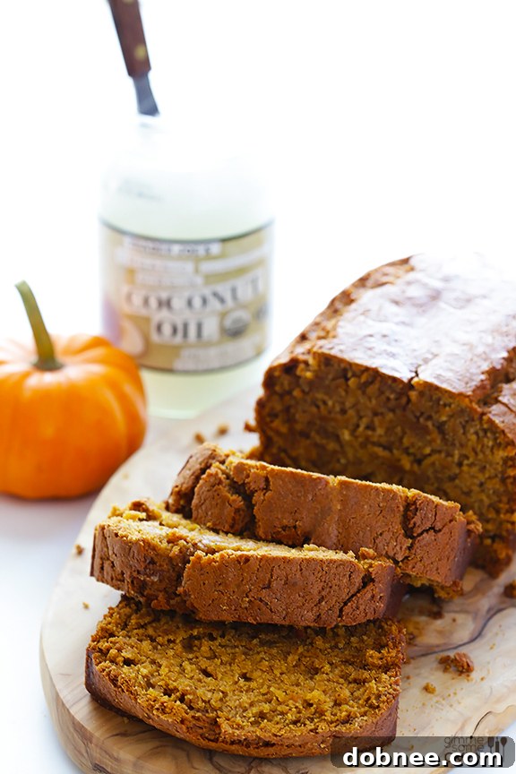 Deliciously moist Coconut Oil Pumpkin Bread, perfect for fall baking