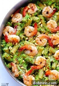 Shrimp Pasta with Broccoli Pesto