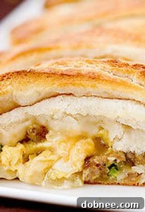 Easy Breakfast Braid with sausage, cheese, and jalapenos
