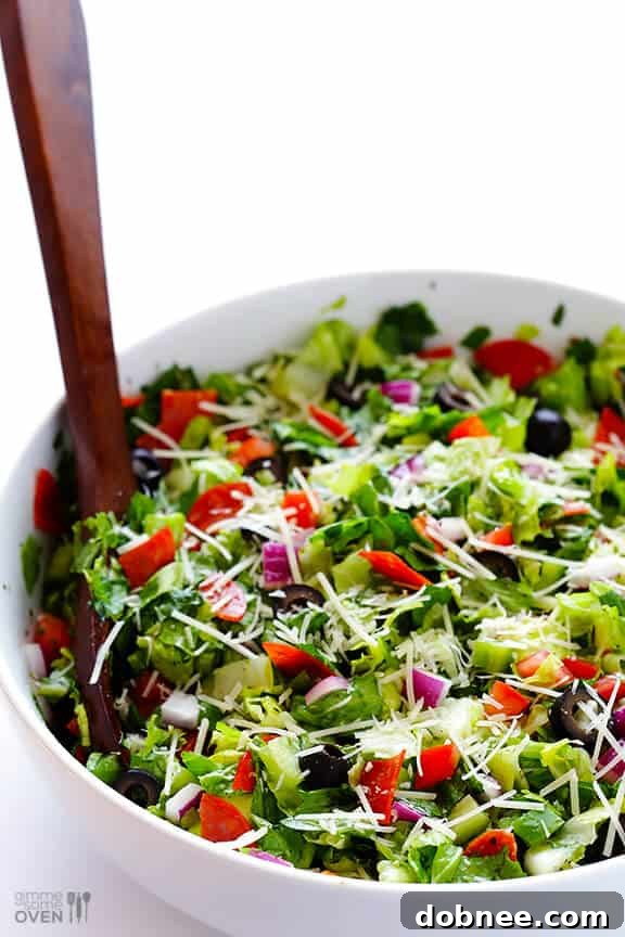 Vibrant Pepperoni Italian Chopped Salad with crisp romaine and fresh vegetables