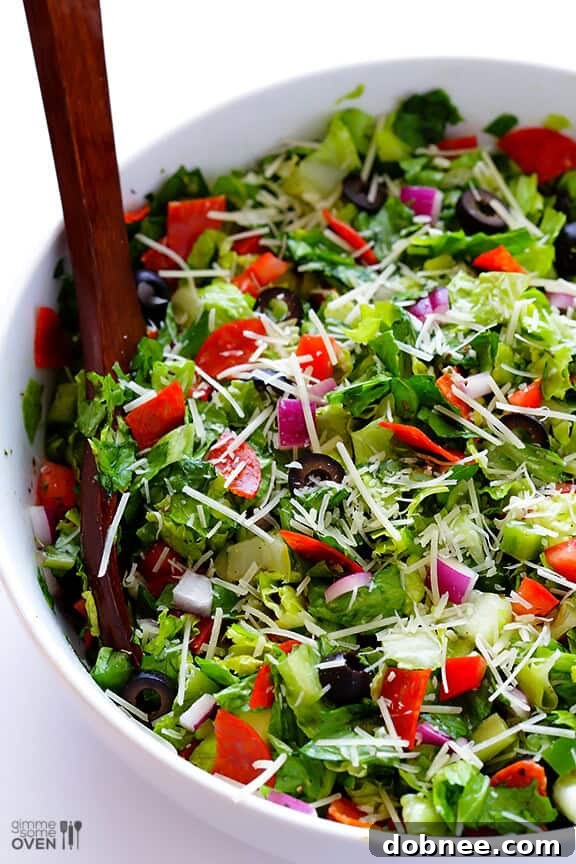 Bowl of freshly prepared Pepperoni Italian Chopped Salad ready to serve