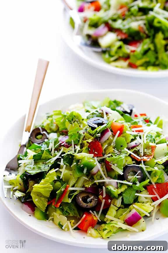 Serving of Pepperoni Italian Chopped Salad in a white bowl