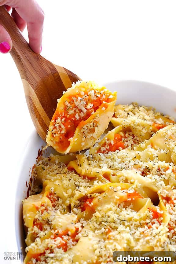 Creamy Butternut Squash Alfredo Stuffed Shells, a perfect fall comfort food recipe.