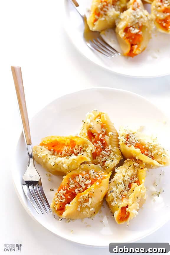 Butternut Squash Alfredo Stuffed Shells presented beautifully for serving.