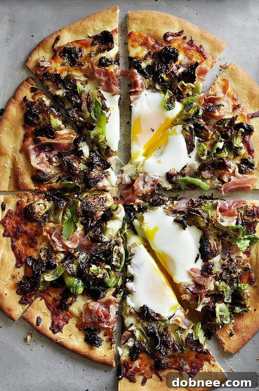 Brussels Sprouts and Pancetta Pizza, a savory and crispy fall pizza option.