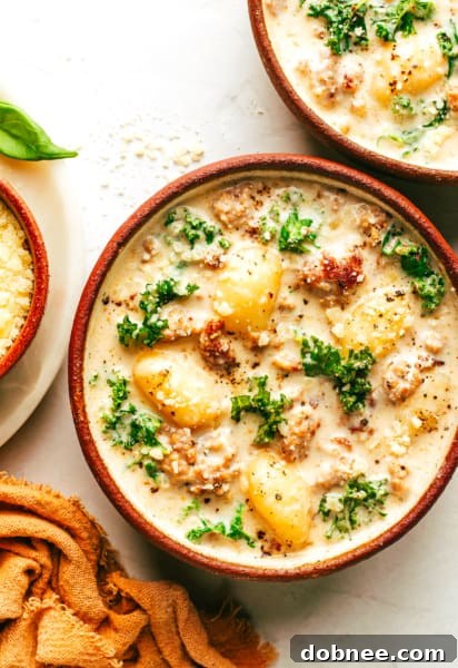 Delicious Easy Gnocchi Zuppa Toscana, a comforting Olive Garden inspired soup.