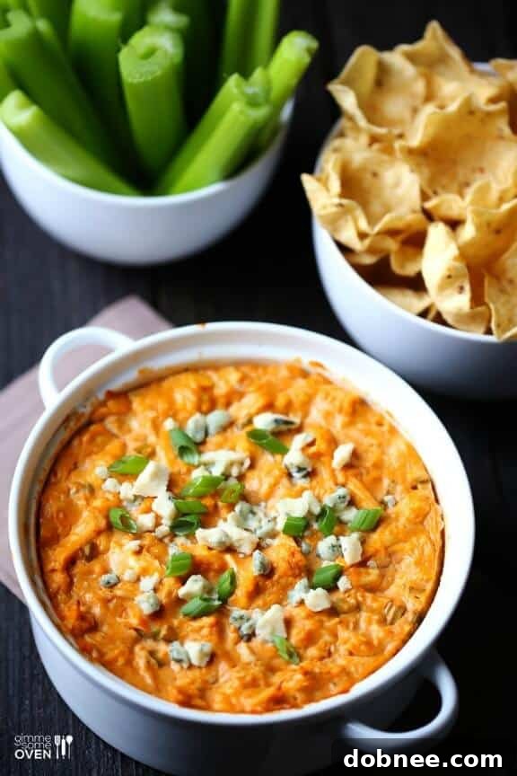 Lighter version of Skinny Buffalo Chicken Dip recipe by Gimme Some Oven