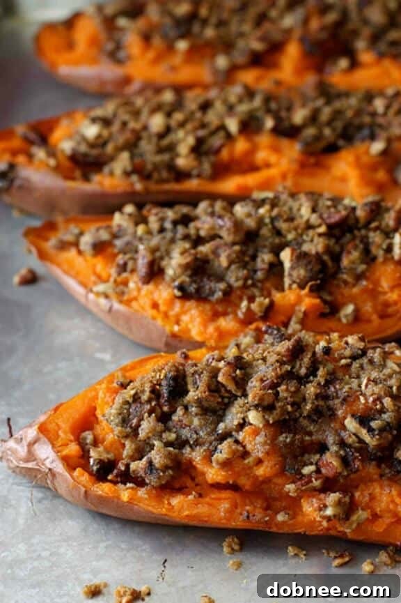 Twice-Baked Sweet Potato (Yam) with Chipotle Pecan Streusel - Smoky, Sweet, and Crunchy