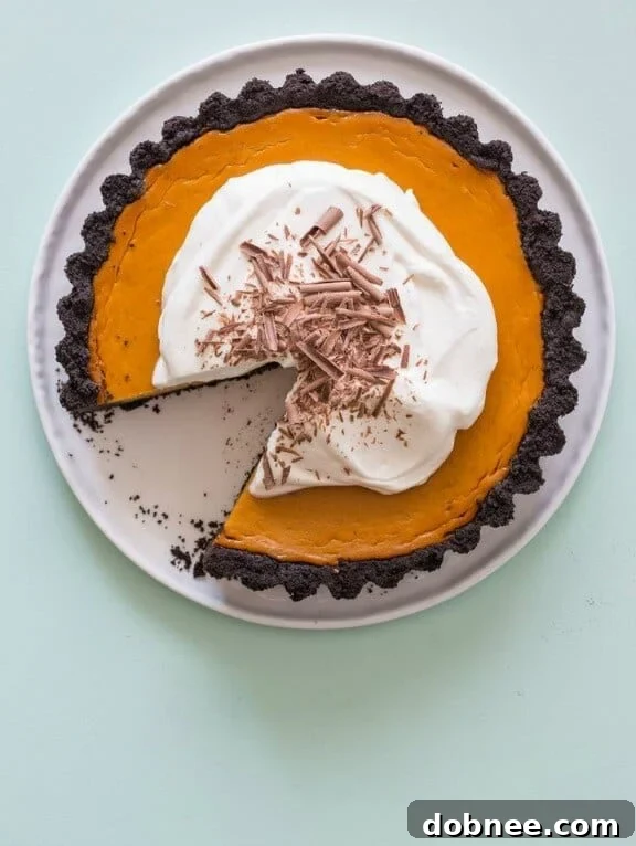 Unique Pumpkin Pie with a dark chocolate crust