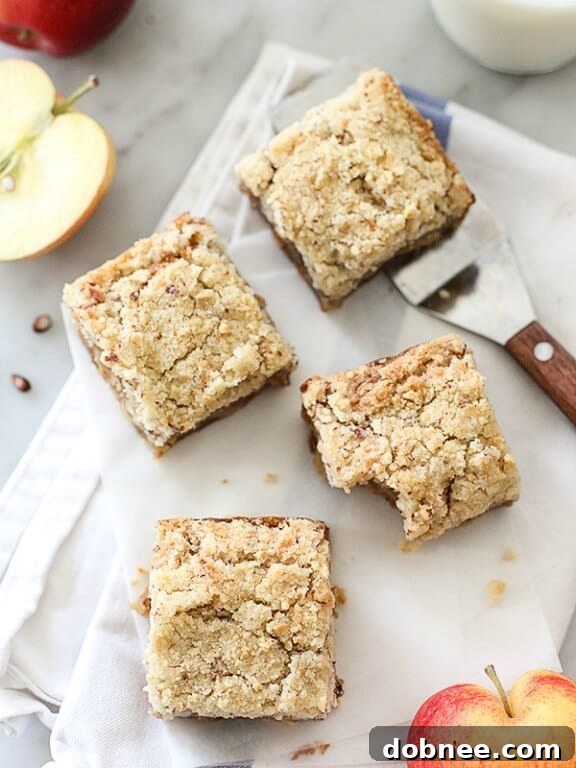 Gooey Apple Blondies topped with Cinnamon Almond Streusel