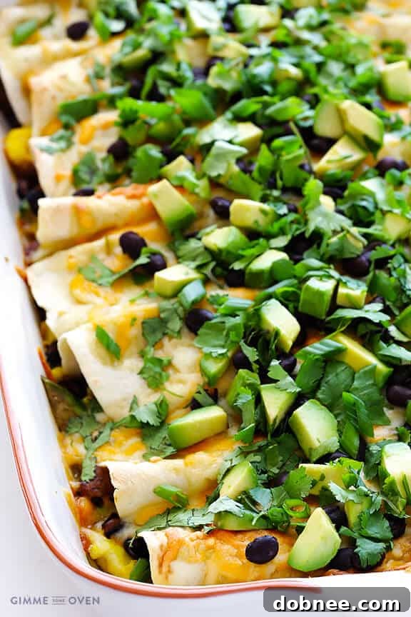 Rise & Shine Enchiladas 6 Plated Breakfast Enchiladas garnished with fresh cilantro, diced avocado, and green onions, ready to be enjoyed as a vibrant brunch.