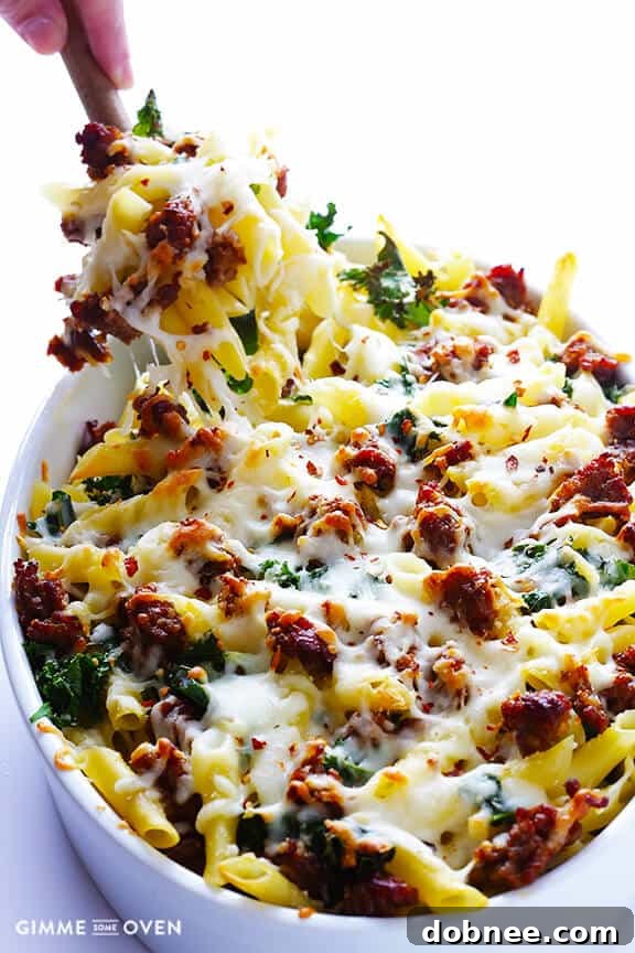 5-Ingredient Italian Sausage and Kale Baked Ziti - A quick and comforting pasta dish perfect for ultimate comfort.