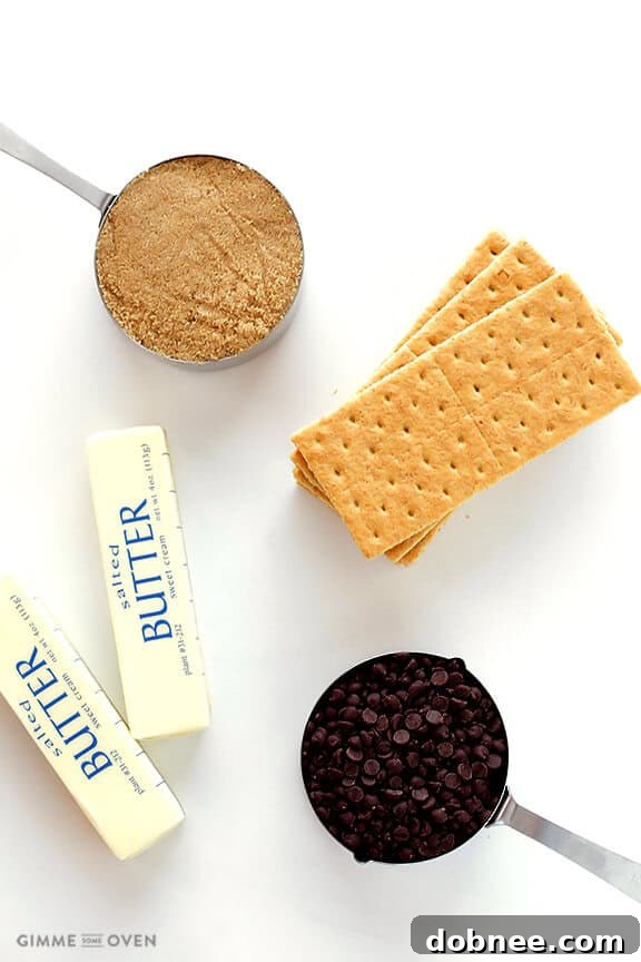 Ingredients for 5-Ingredient Graham Cracker Toffee with chocolate and pecans