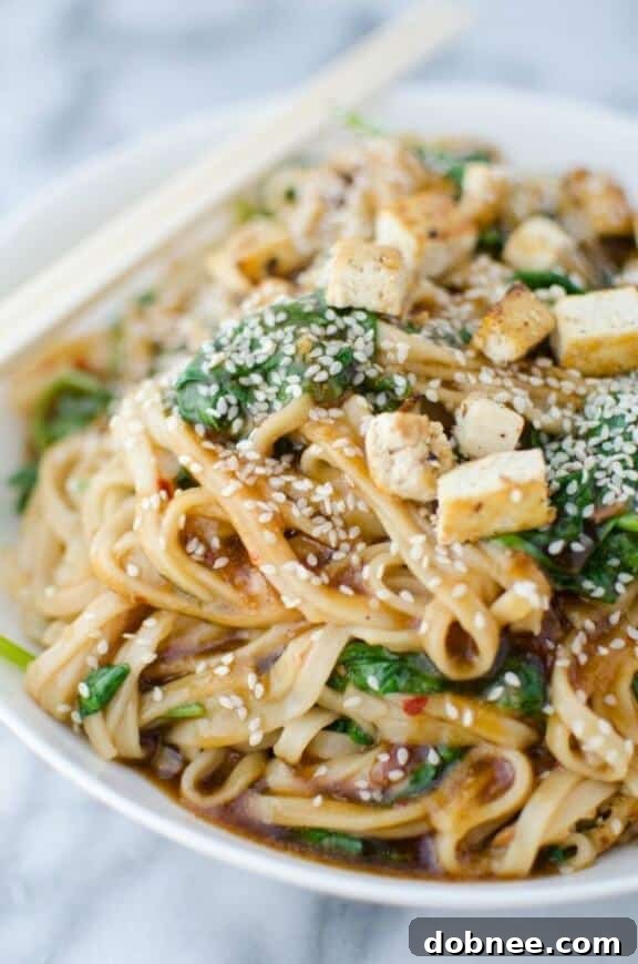 Vibrant vegan sesame garlic stir-fry noodles, packed with a colorful assortment of fresh vegetables.