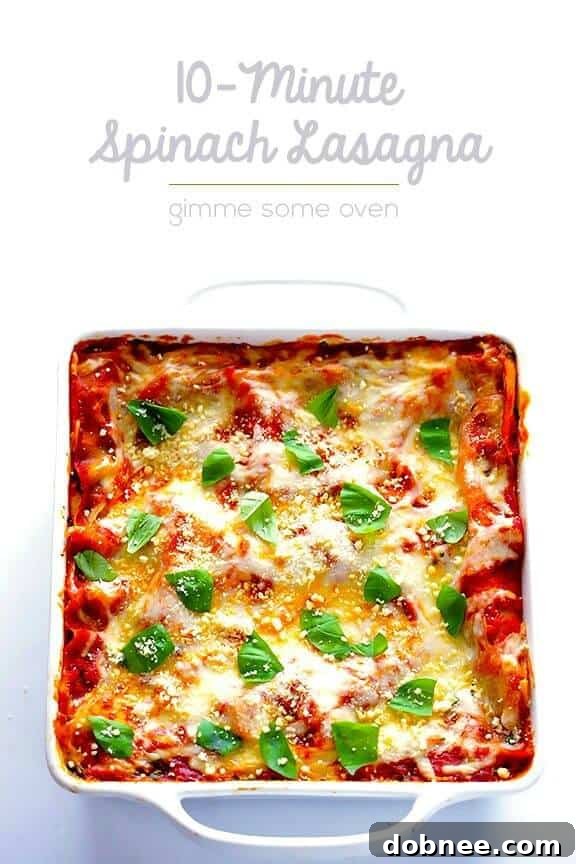 A deliciously cheesy and quick 10-minute spinach lasagna, ready to bake.