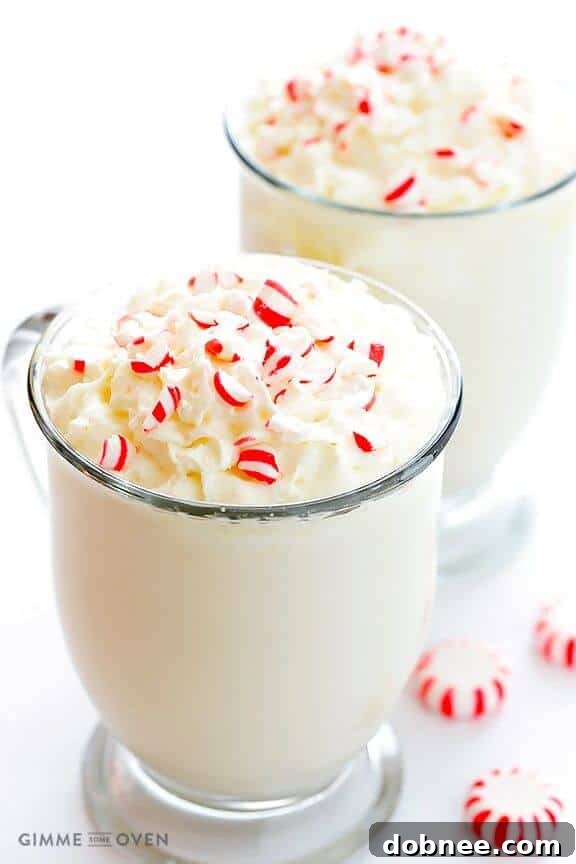 Warm Peppermint White Hot Chocolate, a comforting holiday drink that doubles as a dessert